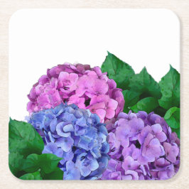 Blue and Pink Hydrangea Flowers  スクエアペーパーコースター
