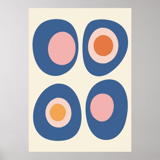 Blue and Pink Mid-Century Modern Pebble Art ポスター (正面)
