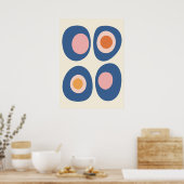 Blue and Pink Mid-Century Modern Pebble Art ポスター (キッチン)