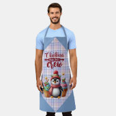 Blue and Pink Plaid Penguin Cupcakes Baking Crew エプロン (着用した状態)