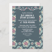 Blue and Pink Rose Wedding Invitation 招待状 (正面/裏面)