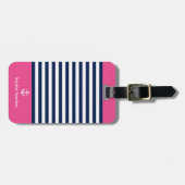 Blue and Pink Striped Nautical Pattern ラゲッジタグ (正面横)
