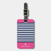 Blue and Pink Striped Nautical Pattern ラゲッジタグ (正面縦)