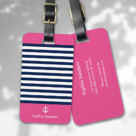 Blue and Pink Striped Nautical Pattern ラゲッジタグ