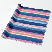 Blue and Pink Watercolor Coastal Stripes ラッピングペーパー (アンロールド)