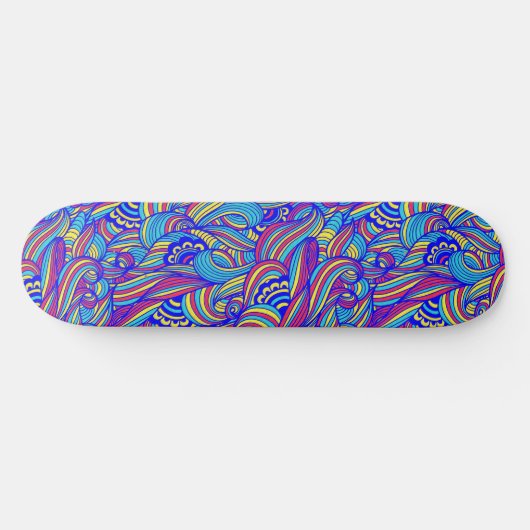 Blue and Pink Waves Pattern Skateboard スケートボード (横)