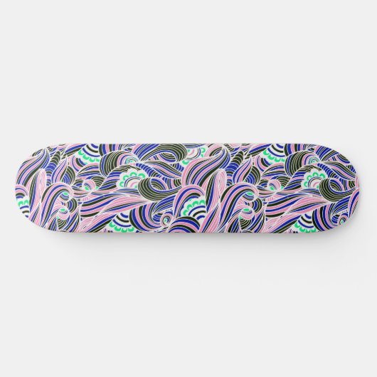 Blue and Pink Waves Pattern Skateboard スケートボード (横)