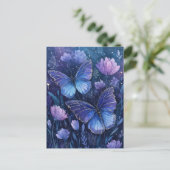 Blue and Purple Butterfly in Starry Floral Garden ポストカード (スタンド正面)