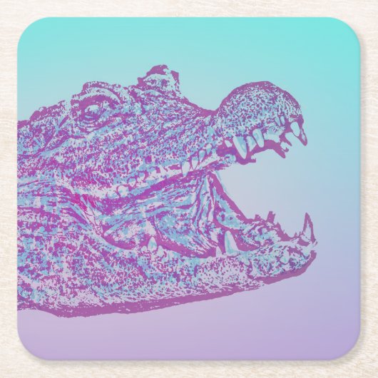 Blue and Purple Crocodile Print スクエアペーパーコースター (正面)