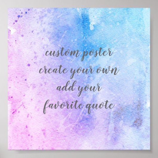 blue and purple custom add your quote watercolor ポスター (正面)