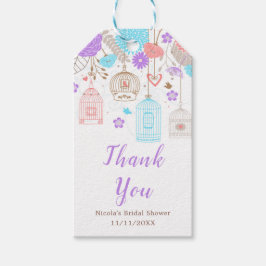 Blue and Purple Floral Bird Cages Bridal Shower ギフトタグ