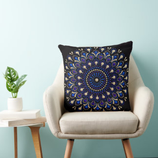 Blue and Purple Mandala Decorative Pillow クッション