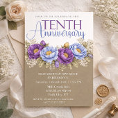 Blue and Purple Peony 10th Wedding Anniversary 招待状