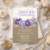 Blue and Purple Peony 25th Wedding Anniversary 招待状