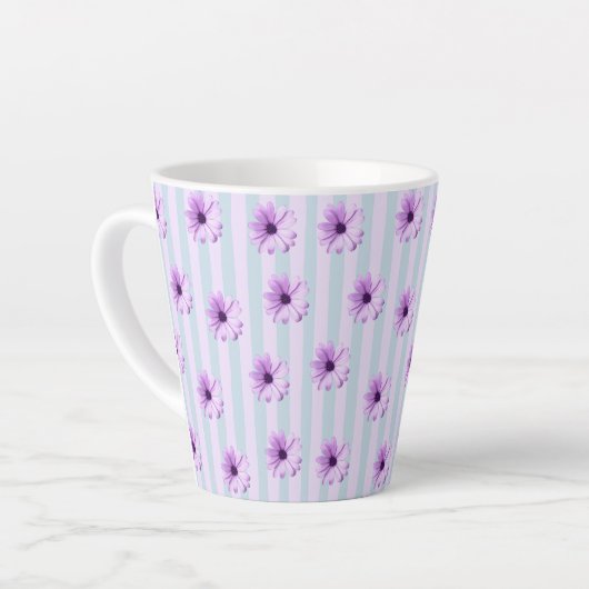 blue and purple striped daisy pattern カフェラテマグ (左アングル)