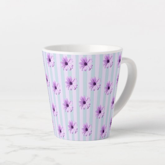 blue and purple striped daisy pattern カフェラテマグ (右アングル)