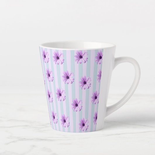 blue and purple striped daisy pattern カフェラテマグ (右)