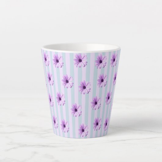 blue and purple striped daisy pattern カフェラテマグ (正面)