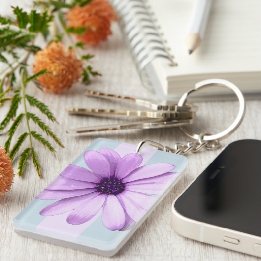 blue and purple striped daisy pattern キーホルダー (正面右)