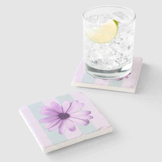 blue and purple striped daisy pattern ストーンコースター (横)
