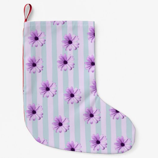 blue and purple striped daisy pattern スモールクリスマスストッキング (正面)