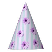 blue and purple striped daisy pattern パーティーハット (正面)