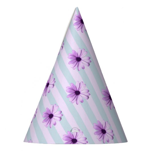blue and purple striped daisy pattern パーティーハット (左)