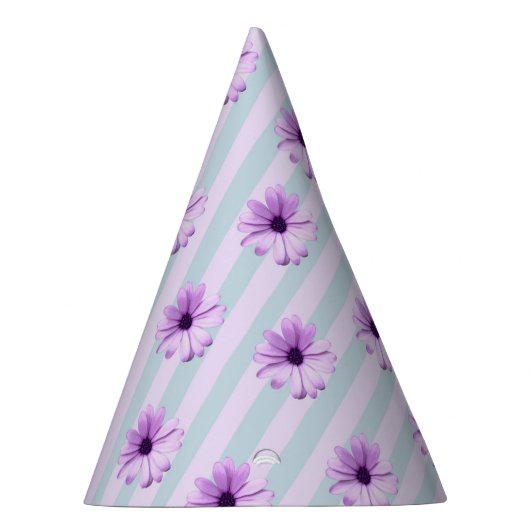 blue and purple striped daisy pattern パーティーハット (右)