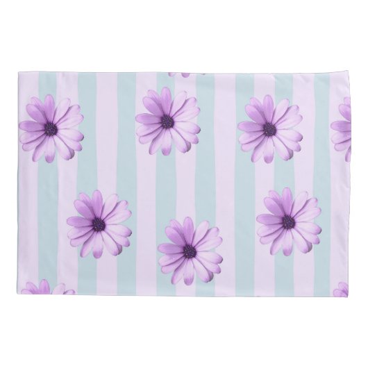 blue and purple striped daisy pattern 枕カバー (裏面-左)