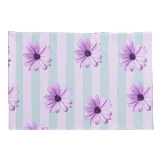 blue and purple striped daisy pattern 枕カバー (裏面-右)