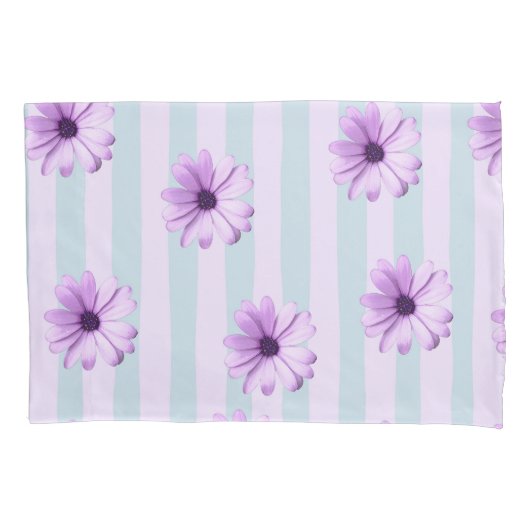 blue and purple striped daisy pattern 枕カバー (正面左)