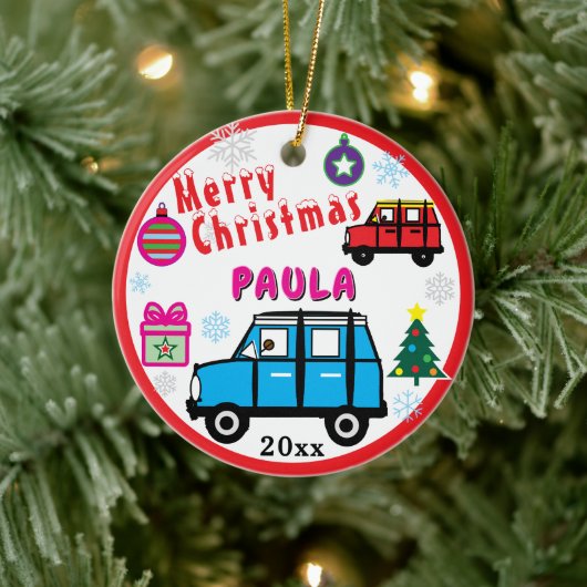 Blue and Red Cars PHOTO NAME セラミックオーナメント (ツリー)