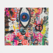 Blue and red floral textile フリースブランケット (正面(横))