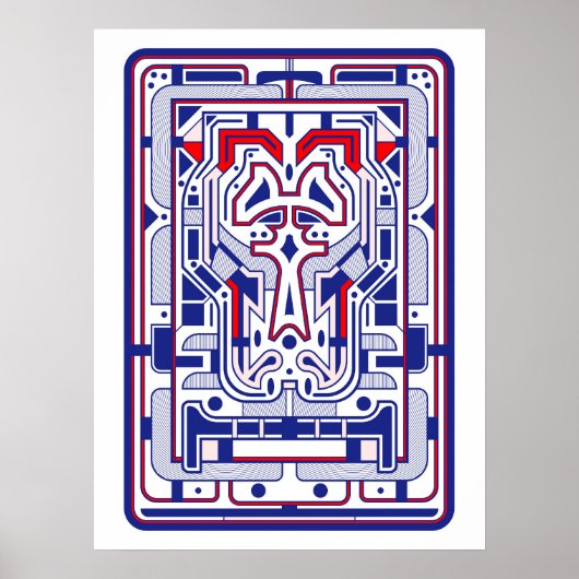 BLue and Red Retro Futurist Abstract ポスター (正面)