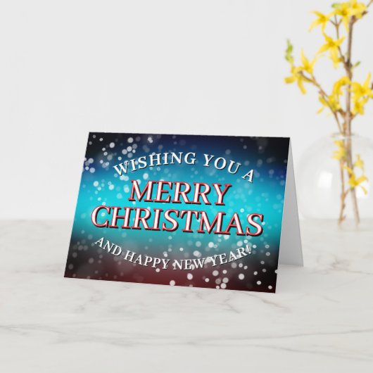 Blue and red snowy Christmas card カード (黄色い花)