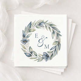 Blue and Sage Floral Wreath Wedding Napkin スタンダードカクテルナプキン