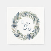 Blue and Sage Floral Wreath Wedding Napkin スタンダードカクテルナプキン (正面)