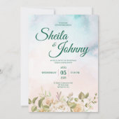 Blue and Salmon Pastel Elegance Wedding Invitation 招待状 (裏面)