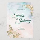 Blue and Salmon Pastel Elegance Wedding Invitation 招待状 (正面/裏面)