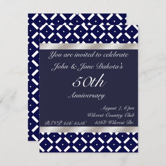 Blue and Silver Anniversary Invitation 招待状 (正面/裏面)