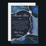 Blue and Silver Faux Glitter Agate Bridal Shower サンキューカード<br><div class="desc">Deep sapphire and navy agate layers sweep across the design with natural gemstone banding, accented by shimmering silver glitter edges for a luxurious, light‑catching finish. Elegant white typography combines graceful script with refined serif details, creating a sophisticated and heartfelt look. Perfect for expressing gratitude after bridal showers or wedding celebrations,...</div>