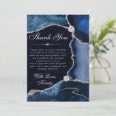 Blue and Silver Faux Glitter Agate Bridal Shower サンキューカード (スタンド正面)