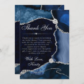 Blue and Silver Faux Glitter Agate Bridal Shower サンキューカード (正面/裏面)
