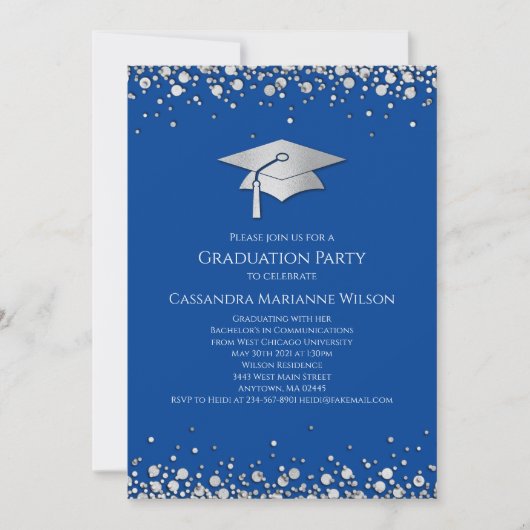 Blue and Silver Graduation 招待状 (正面)