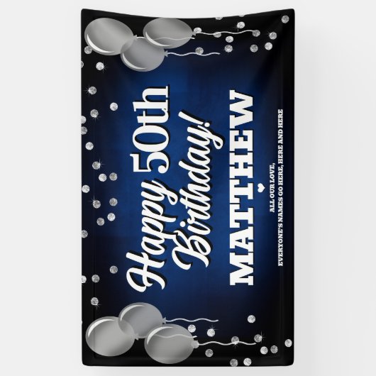 Blue and Silver Happy Birthday Banner 横断幕 (縦)