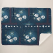 Blue and Silver Ornament Merry Christmas Blanket シェルパブランケット (正面(横))