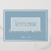 Blue and Silver Poinsettias Foil Invitation 箔招待状 (正面)