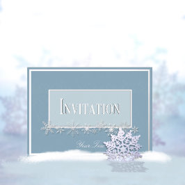 Blue and Silver Poinsettias Foil Invitation 箔招待状