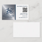 Blue and Silver QR Code Fitness Trainer 名刺 (正面/裏面)