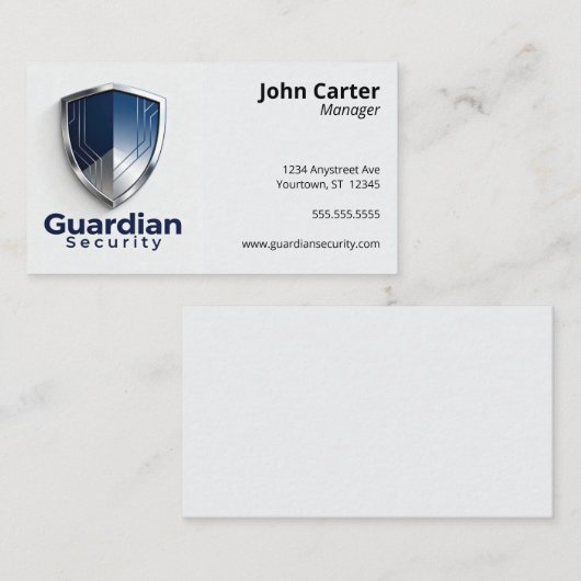 Blue and Silver Shield Security Protection 名刺 (正面/裏面)
